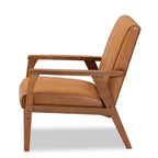 Fauteuil de salon en bois rembourré en similicuir style Mid-Century Noyer/Marron Sans accoudoirs, cadre en hévéa, motif classique