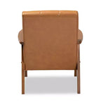 Fauteuil de salon en bois rembourré en similicuir style Mid-Century Noyer/Marron Sans accoudoirs, cadre en hévéa, motif classique