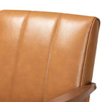 Fauteuil de salon en bois rembourré en similicuir style Mid-Century Noyer/Marron Sans accoudoirs, cadre en hévéa, motif classique