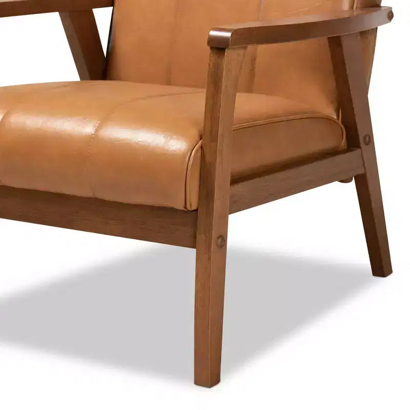 Nikko Mid-Century Faux Leather Upholstered Wood Lounge Chair Walnut/Brown - Baxton Studio: Armless, Rubberwood Frame, Classic Pattern