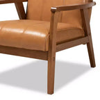 Fauteuil de salon en bois rembourré en similicuir style Mid-Century Noyer/Marron Sans accoudoirs, cadre en hévéa, motif classique