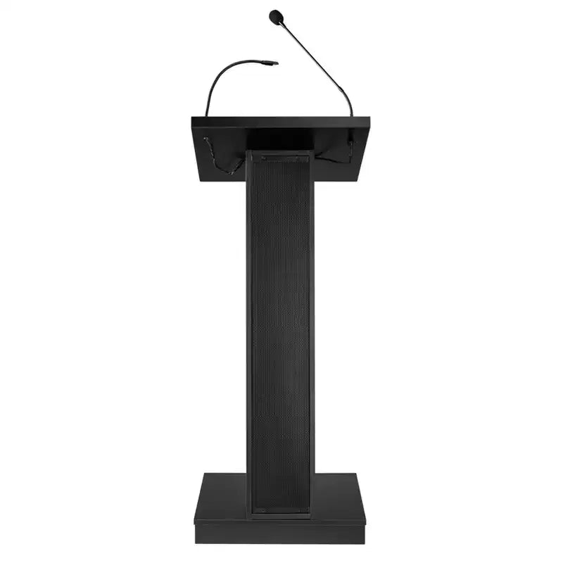 ZED Lectern Lecture Podium with Speaker Black - Hampden Furnishings: 40W, Halogen Lamp, Digital Timer, Gooseneck Mic