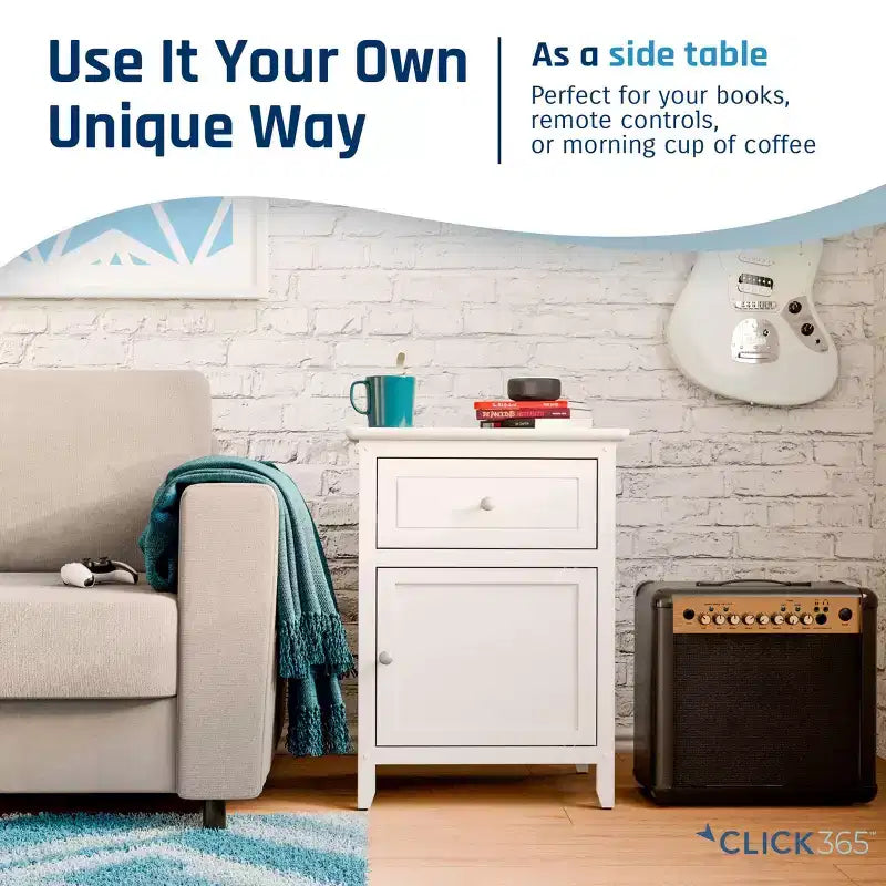 Side Table with Single Drawer and Storage Cabinet