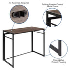 Bureau informatique pliant rustique - 100 cm