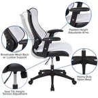 Fauteuil de bureau ergonomique pivotant en maille avec dossier haut, accoudoirs réglables