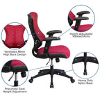 Fauteuil de bureau ergonomique pivotant en maille avec dossier haut, accoudoirs réglables