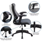 Fauteuil de bureau ergonomique pivotant en maille avec dossier haut, accoudoirs réglables