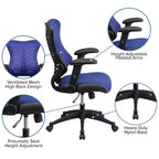 Fauteuil de bureau ergonomique pivotant en maille avec dossier haut, accoudoirs réglables