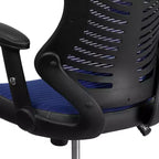 Fauteuil de bureau ergonomique pivotant en maille avec dossier haut, accoudoirs réglables