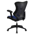 Fauteuil de bureau ergonomique pivotant en maille avec dossier haut, accoudoirs réglables