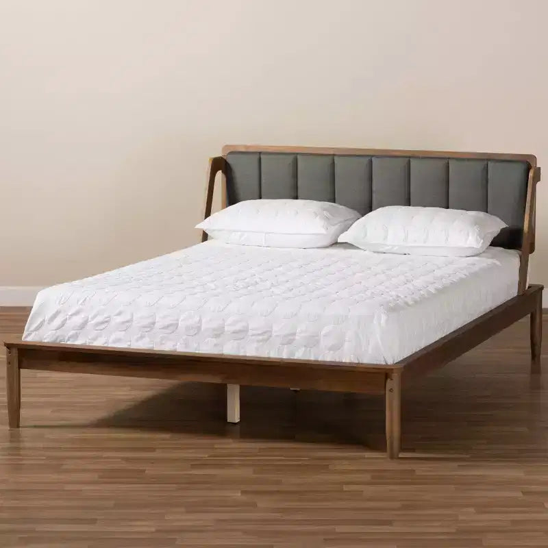 Helsa Mid-Century Modern Platform Bed Walnut/Brown/Gray - Baxton Studio