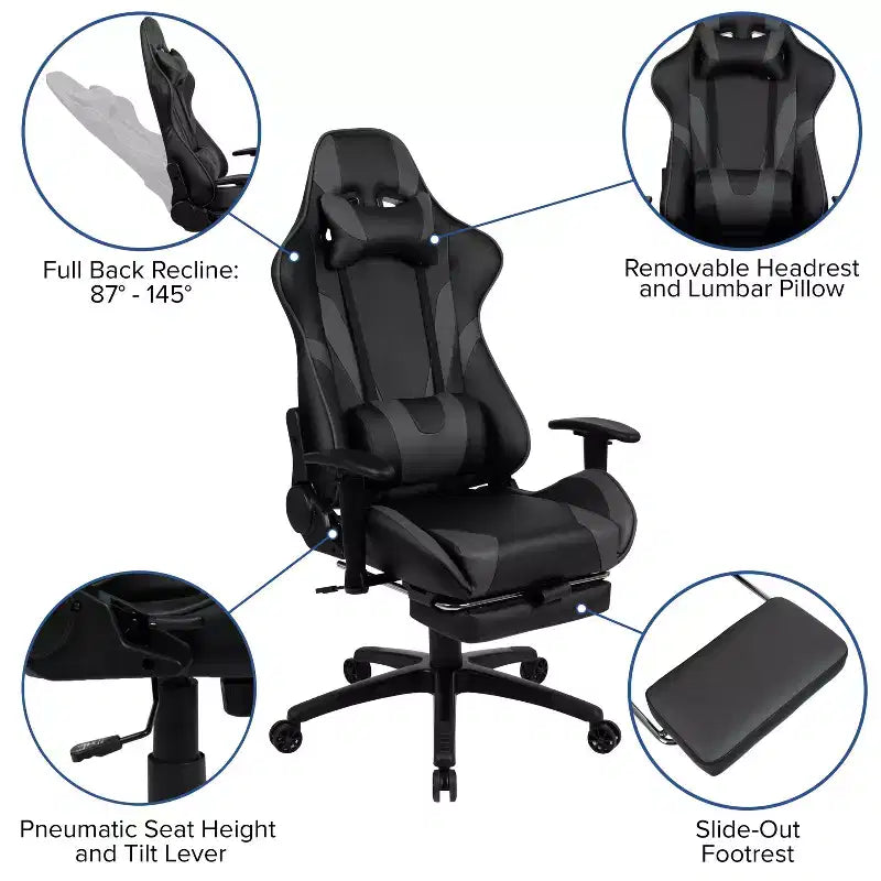 Flash Furniture Gaming Desk and Footrest Reclining Gaming Chair Set with Cup Holder, Headphone Hook & 2 Wire Management Holes