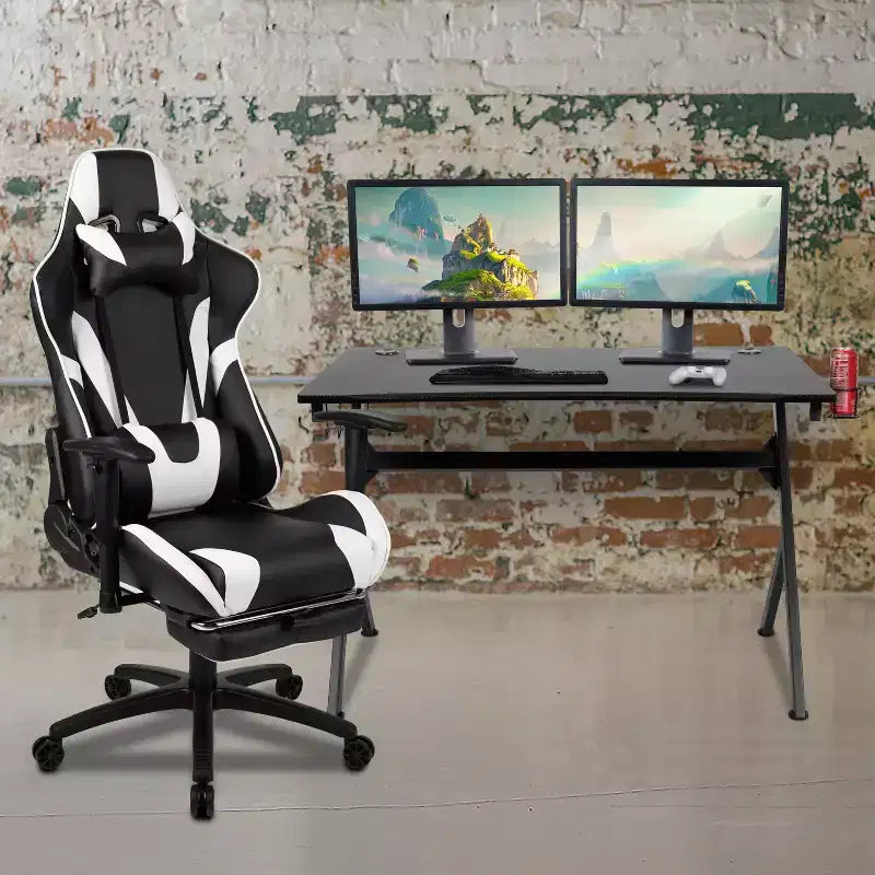 Flash Furniture Gaming Desk and Footrest Reclining Gaming Chair Set with Cup Holder, Headphone Hook & 2 Wire Management Holes