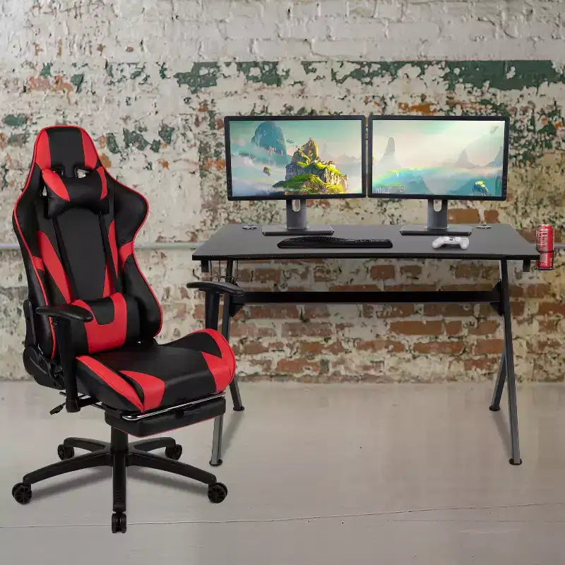 Flash Furniture Gaming Desk and Footrest Reclining Gaming Chair Set with Cup Holder, Headphone Hook & 2 Wire Management Holes