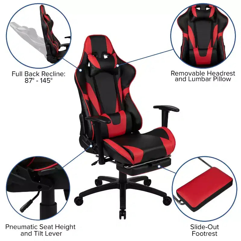 Flash Furniture Gaming Desk and Footrest Reclining Gaming Chair Set with Cup Holder, Headphone Hook & 2 Wire Management Holes