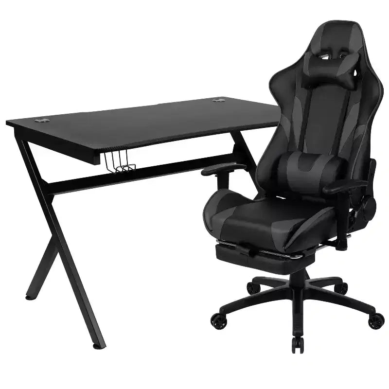 Flash Furniture Gaming Desk and Footrest Reclining Gaming Chair Set with Cup Holder, Headphone Hook & 2 Wire Management Holes