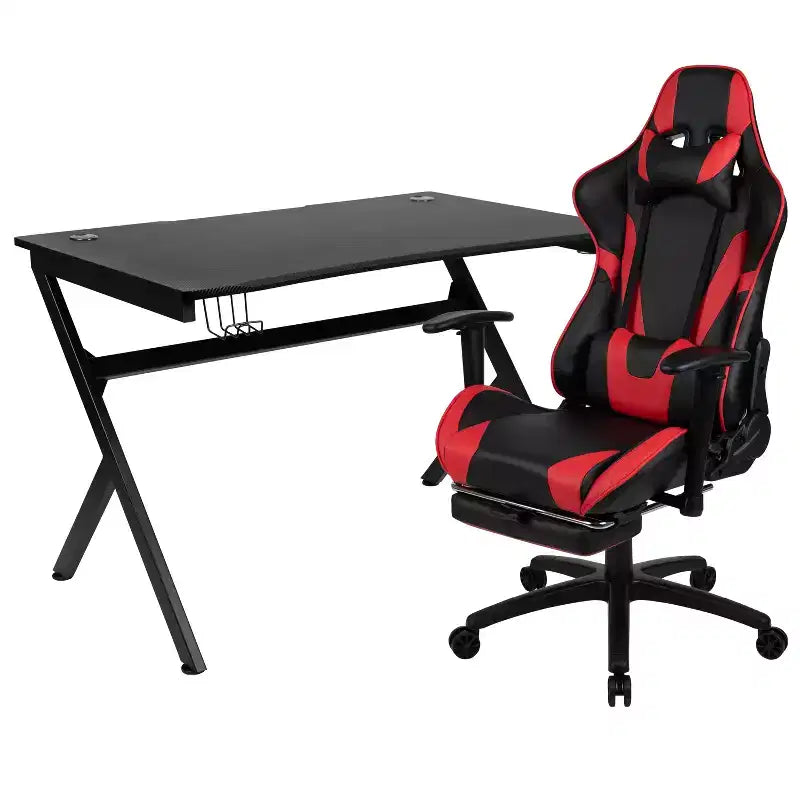 Flash Furniture Gaming Desk and Footrest Reclining Gaming Chair Set with Cup Holder, Headphone Hook & 2 Wire Management Holes