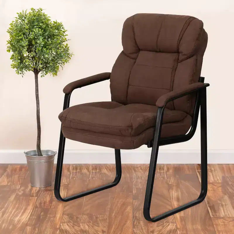 Emma and Oliver Executive Side Reception Chair with Lumbar Support and Sled Base