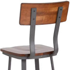 Tabouret de bar en noyer rustique avec dossier/siège en bois et structure grise