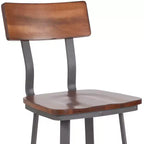 Tabouret de bar en noyer rustique avec dossier/siège en bois et structure grise