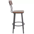 Tabouret de bar en noyer rustique avec dossier/siège en bois et structure grise
