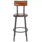Tabouret de bar en noyer rustique avec dossier/siège en bois et structure grise