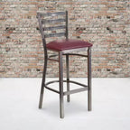 Tabouret de bar à dossier échelle en métal, laqué transparent, pour restaurant