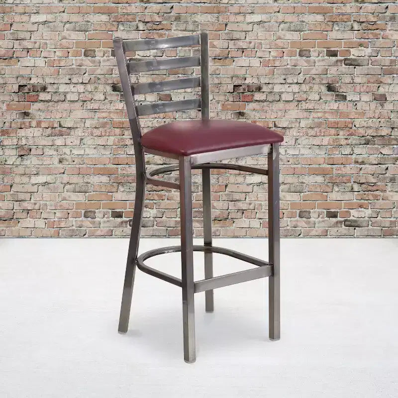 Emma and Oliver Clear Coated Ladder Back Metal Restaurant Dining Barstool
