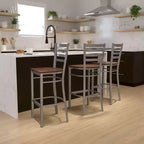 Tabouret de bar à dossier échelle en métal, laqué transparent, pour restaurant