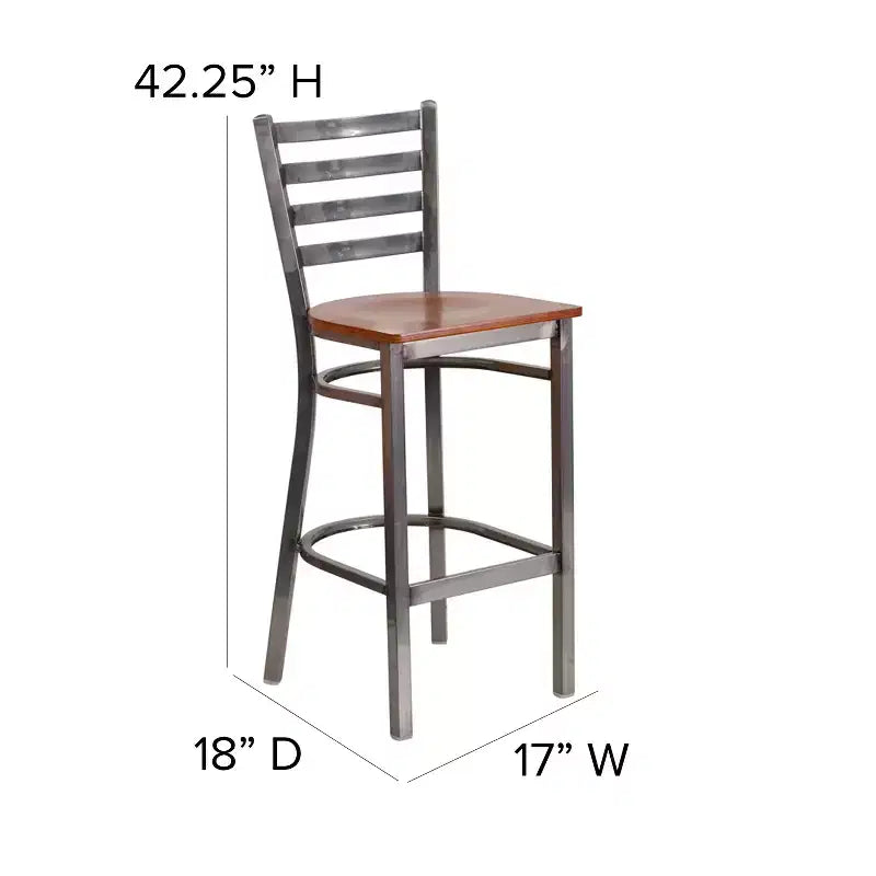 Emma and Oliver Clear Coated Ladder Back Metal Restaurant Dining Barstool
