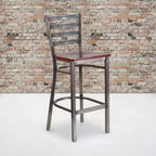 Tabouret de bar à dossier échelle en métal, laqué transparent, pour restaurant
