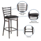 Tabouret de bar à dossier échelle en métal, laqué transparent, pour restaurant