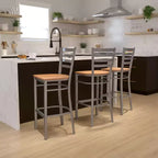 Tabouret de bar à dossier échelle en métal, laqué transparent, pour restaurant