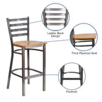 Tabouret de bar à dossier échelle en métal, laqué transparent, pour restaurant