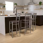 Tabouret de bar à dossier échelle en métal, laqué transparent, pour restaurant