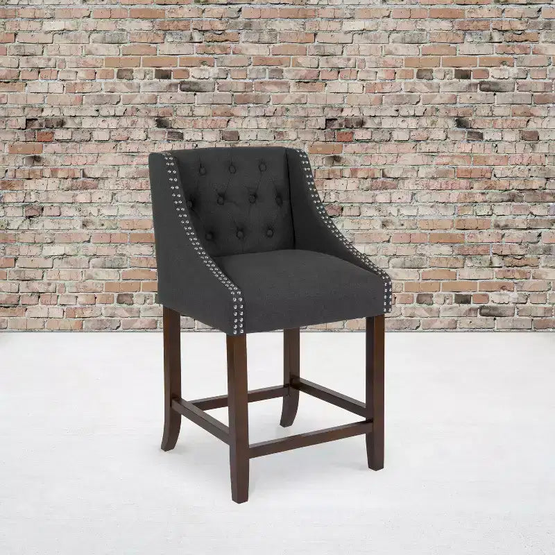 Emma and Oliver 24H Transitional Tufted Walnut Counter Stool