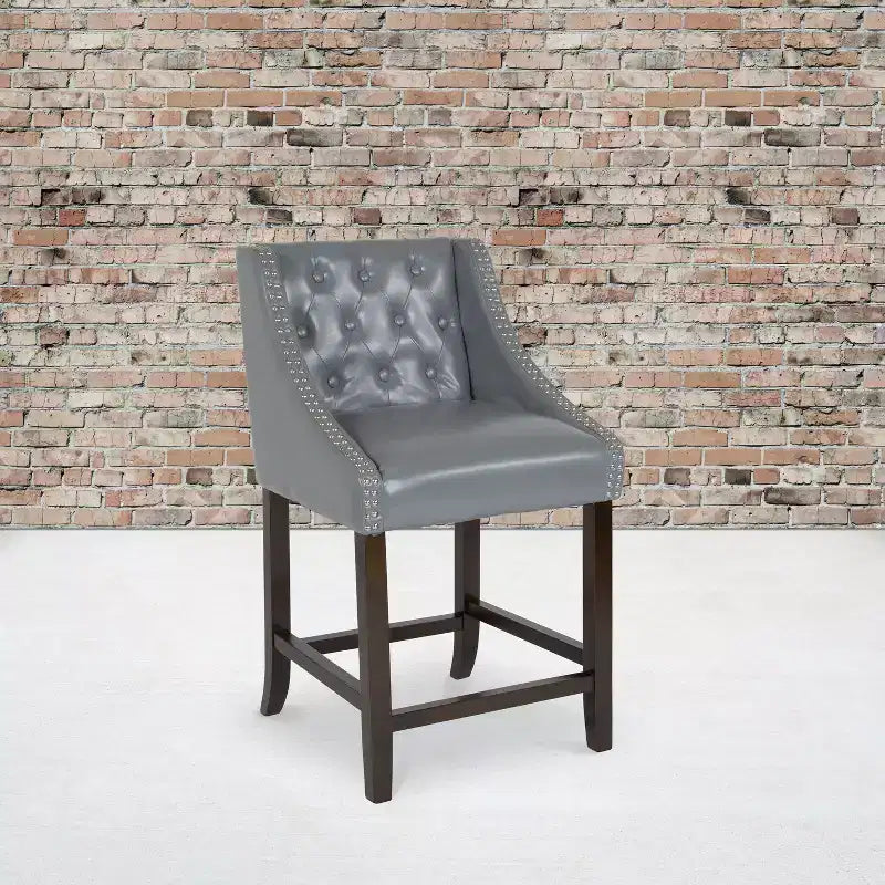 Emma and Oliver 24H Transitional Tufted Walnut Counter Stool