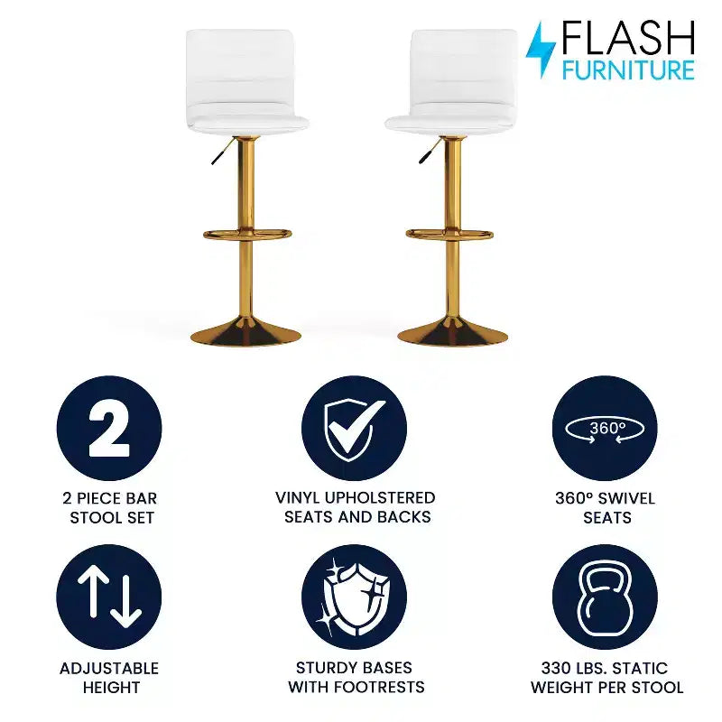 Flash Furniture Modern Vinyl Adjustable Height Barstool with Horizontal Stitch Back, Set of 2