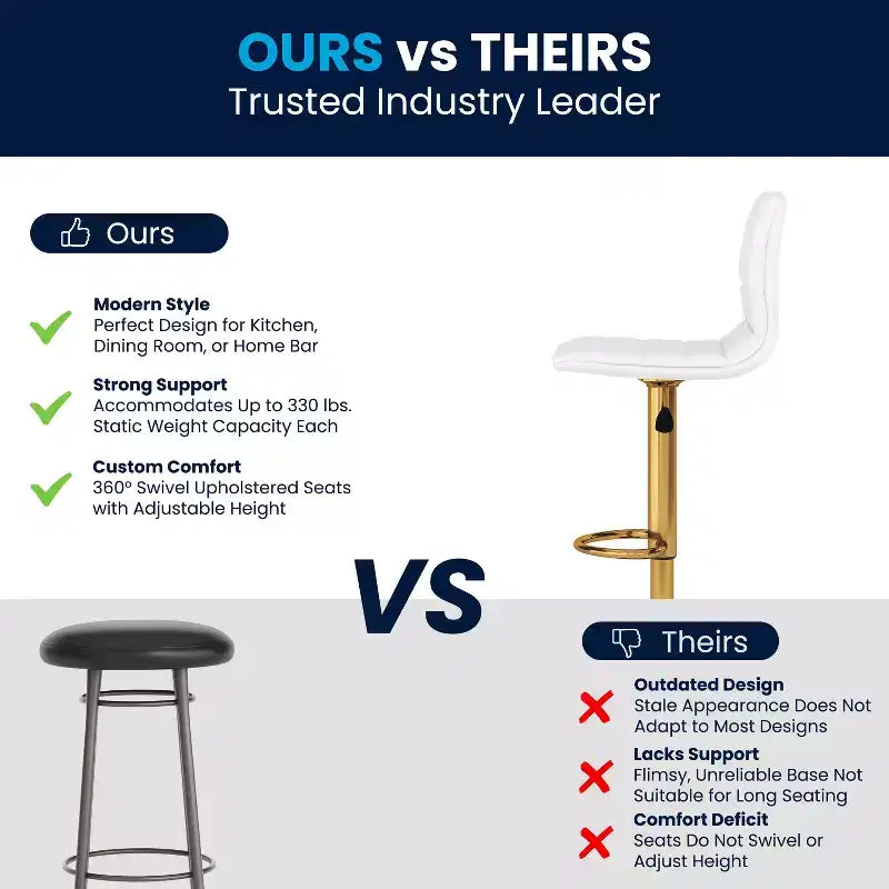 Flash Furniture Modern Vinyl Adjustable Height Barstool with Horizontal Stitch Back, Set of 2