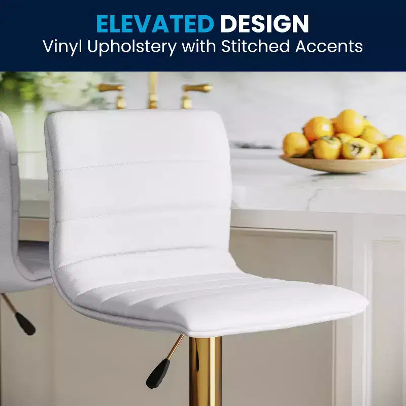 Flash Furniture Modern Vinyl Adjustable Height Barstool with Horizontal Stitch Back, Set of 2