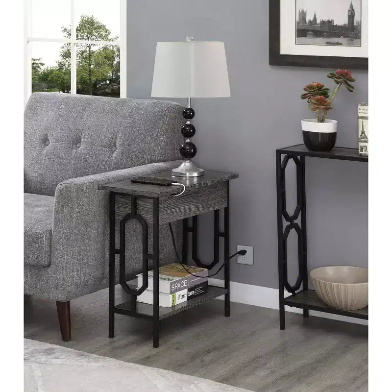 Omega Flip Top End Table with Charging Station - Breighton Home