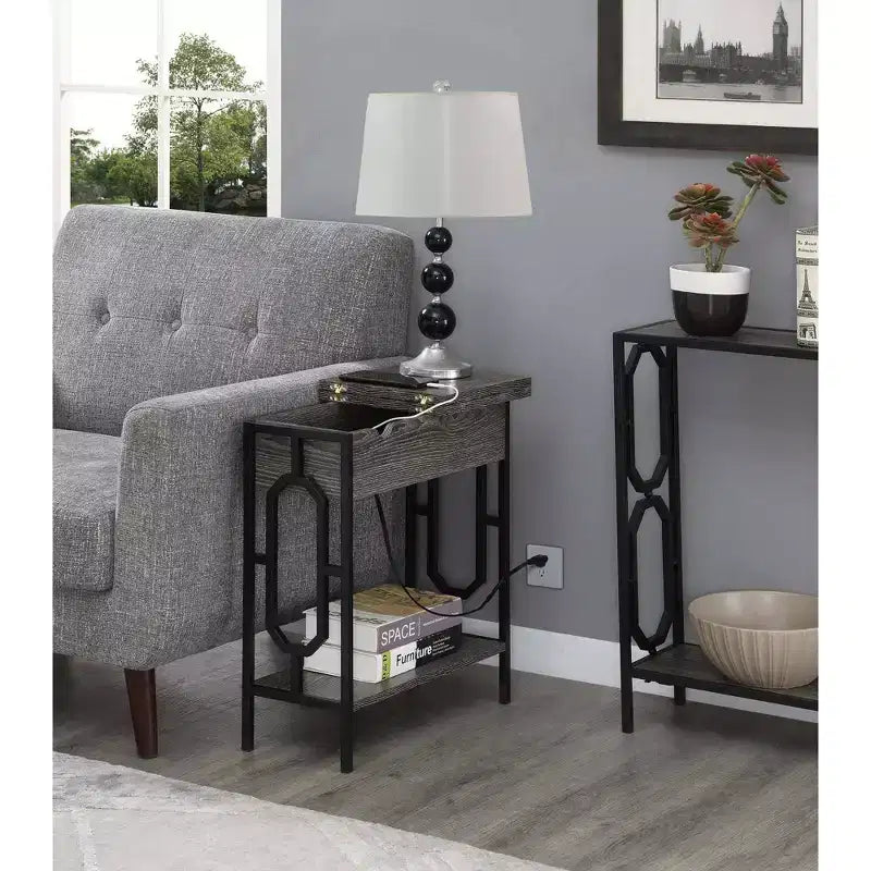 Omega Flip Top End Table with Charging Station - Breighton Home