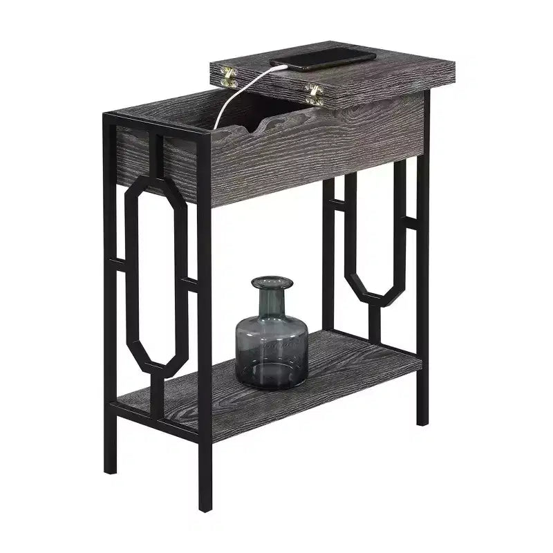 Omega Flip Top End Table with Charging Station - Breighton Home