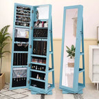 Meuble à bijoux rotatif à 360°, organisateur de bijoux 2-en-1 avec miroir et serrure Blanc/Noir/Marron foncé/Gris/Bleu/Rose/Violet/Gris foncé