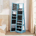 Meuble à bijoux rotatif à 360°, organisateur de bijoux 2-en-1 avec miroir et serrure Blanc/Noir/Marron foncé/Gris/Bleu/Rose/Violet/Gris foncé