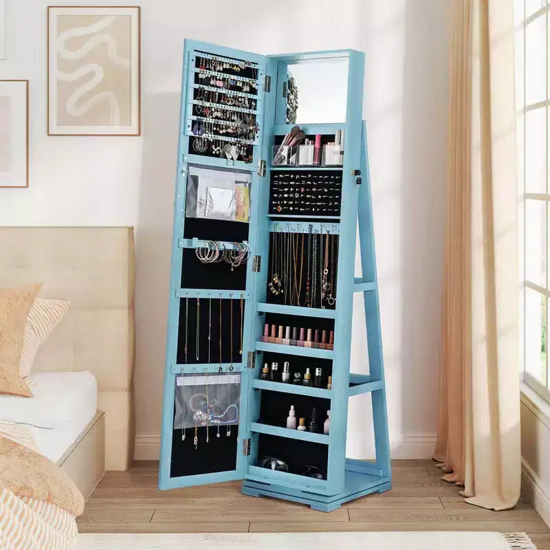 Costway 360degree Rotatable Jewelry Cabinet 2-in-1 Lockable Mirrored Organizer White/Black/Dark Brown/Gray/Blue/Pink/Purple/Dark Gray