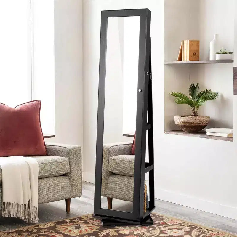 Costway 360degree Rotatable Jewelry Cabinet 2-in-1 Lockable Mirrored Organizer White/Black/Dark Brown/Gray/Blue/Pink/Purple/Dark Gray