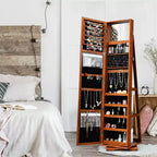 Meuble à bijoux rotatif à 360°, organisateur de bijoux 2-en-1 avec miroir et serrure Blanc/Noir/Marron foncé/Gris/Bleu/Rose/Violet/Gris foncé