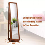 Meuble à bijoux rotatif à 360°, organisateur de bijoux 2-en-1 avec miroir et serrure Blanc/Noir/Marron foncé/Gris/Bleu/Rose/Violet/Gris foncé