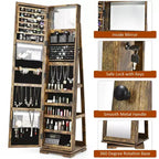 Meuble à bijoux rotatif à 360°, organisateur de bijoux 2-en-1 avec miroir et serrure Blanc/Noir/Marron foncé/Gris/Bleu/Rose/Violet/Gris foncé